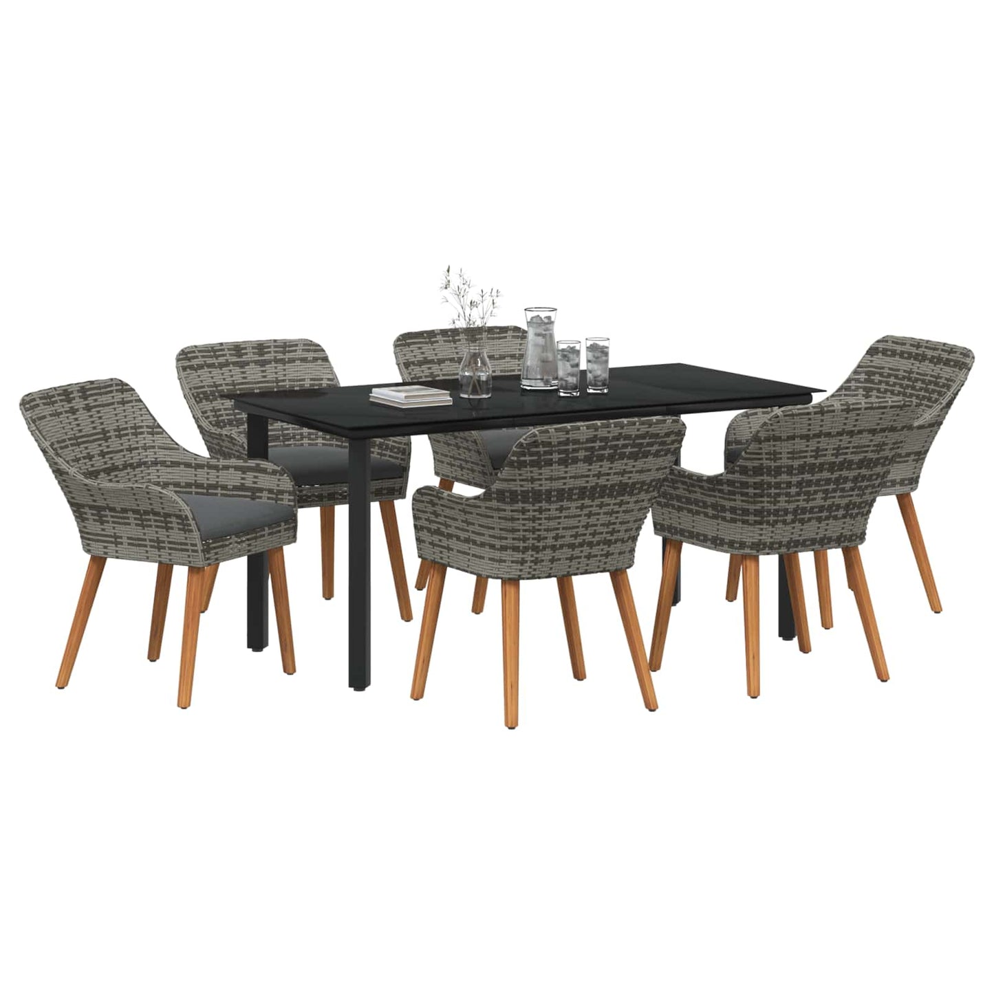 Set da Pranzo per Giardino con cuscino 7 pcs Grigio polyrattan