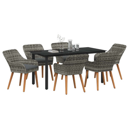Set da Pranzo per Giardino con cuscino 7 pcs Grigio polyrattan