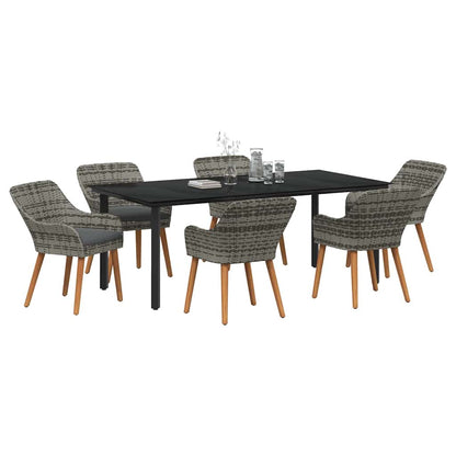 Set da Pranzo per Giardino con cuscino 7 pcs Grigio polyrattan
