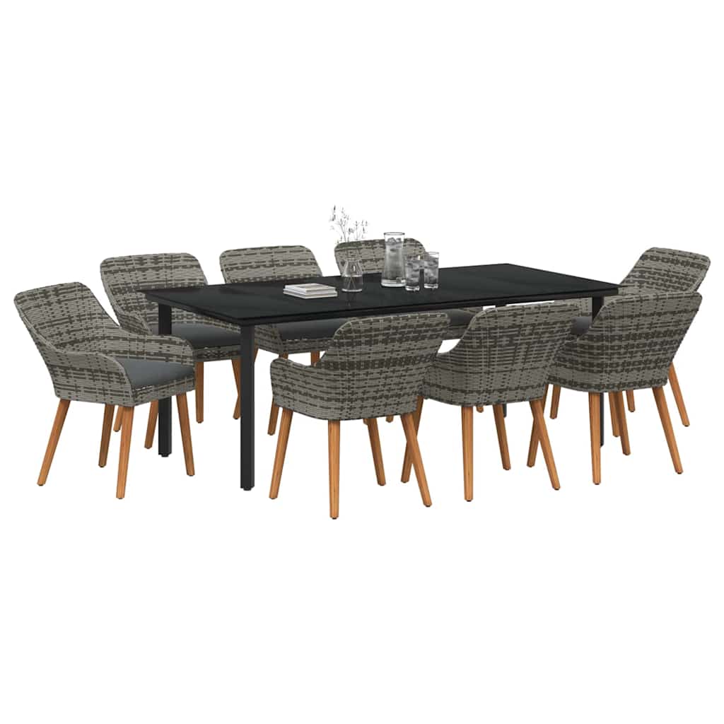 Set da Pranzo per Giardino con cuscino 9 pcs Grigio polyrattan
