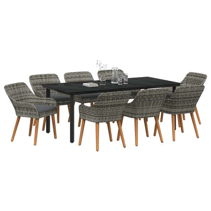 Set da Pranzo per Giardino con cuscino 9 pcs Grigio polyrattan