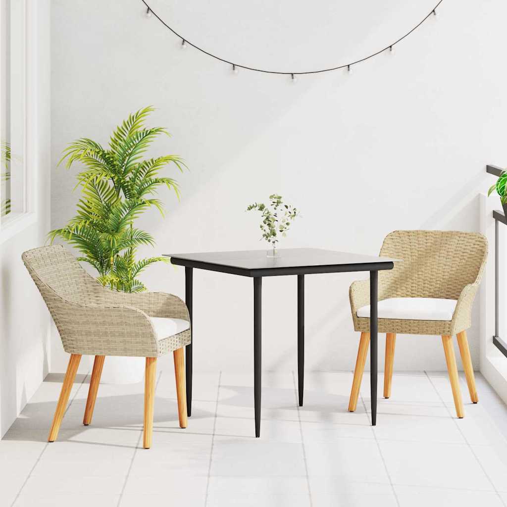 Set da Pranzo per Giardino con cuscino 3 pcs Beige polyrattan
