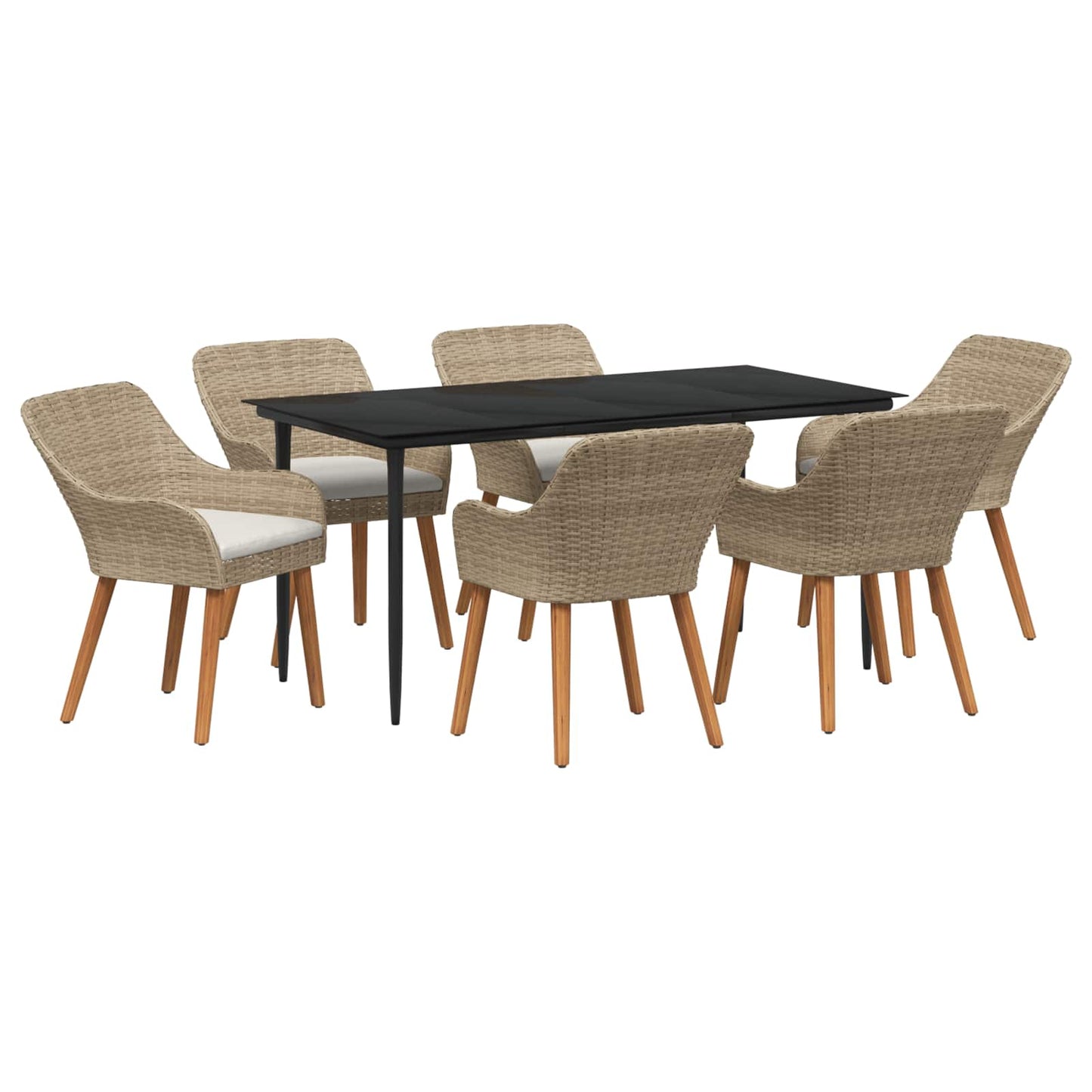 Set da Pranzo per Giardino con cuscino 7 pcs Beige polyrattan