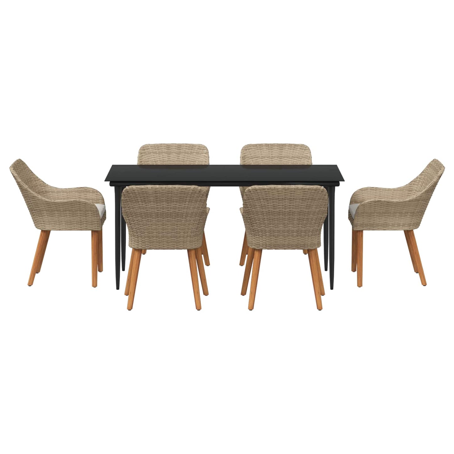 Set da Pranzo per Giardino con cuscino 7 pcs Beige polyrattan