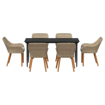 Set da Pranzo per Giardino con cuscino 7 pcs Beige polyrattan