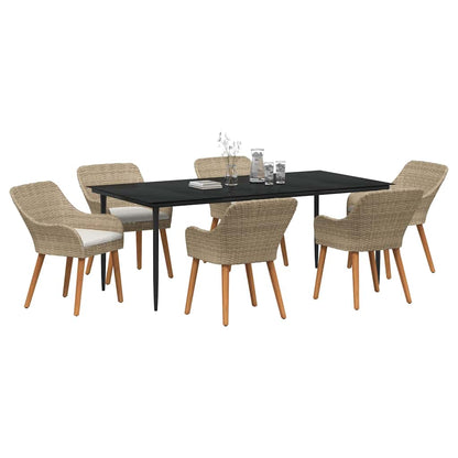 Set da Pranzo per Giardino con cuscino 7 pcs Beige polyrattan