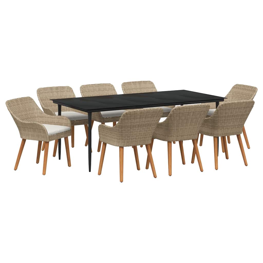 Set da Pranzo per Giardino con cuscino 9 pcs Beige polyrattan