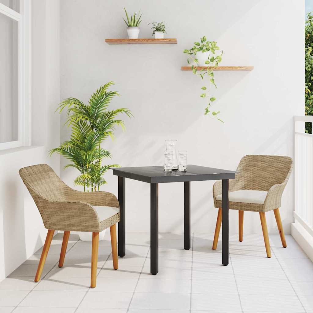 Set da Pranzo per Giardino con cuscino 3 pcs Beige polyrattan
