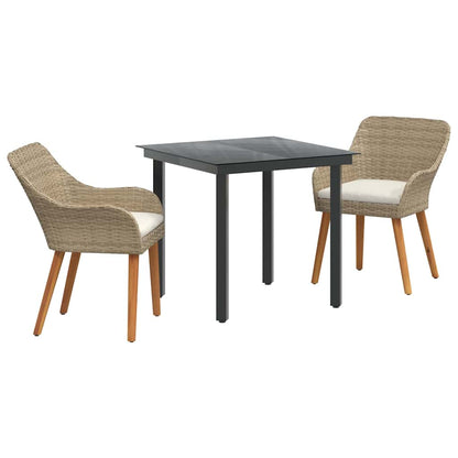 Set da Pranzo per Giardino con cuscino 3 pcs Beige polyrattan