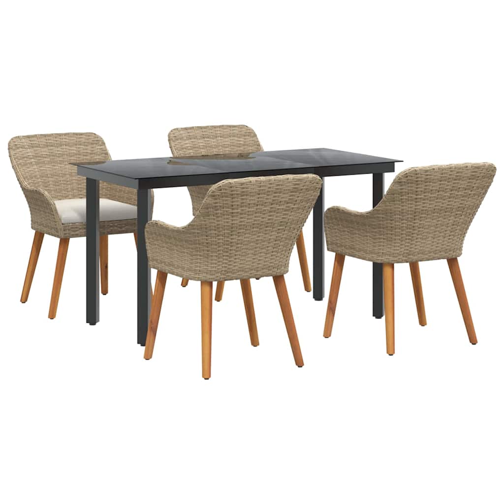 Set da Pranzo per Giardino con cuscino 5 pcs Beige polyrattan
