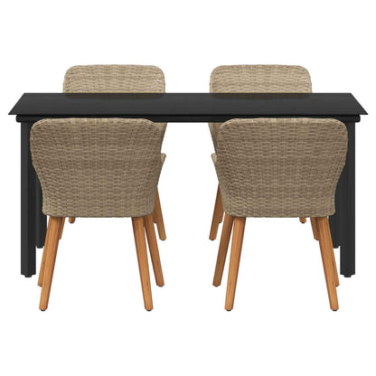 Set da Pranzo per Giardino con cuscino 5 pcs Beige polyrattan