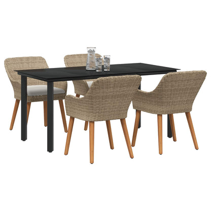 Set da Pranzo per Giardino con cuscino 5 pcs Beige polyrattan