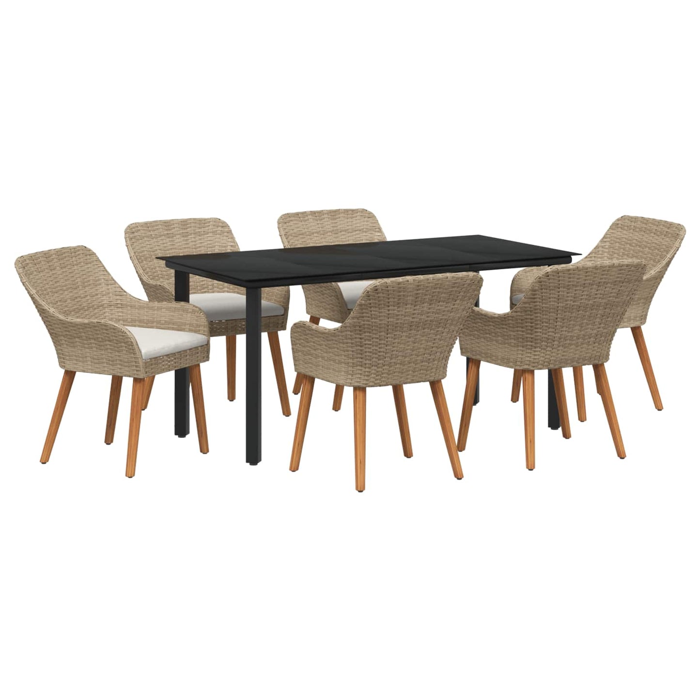 Set da Pranzo per Giardino con cuscino 7 pcs Beige polyrattan