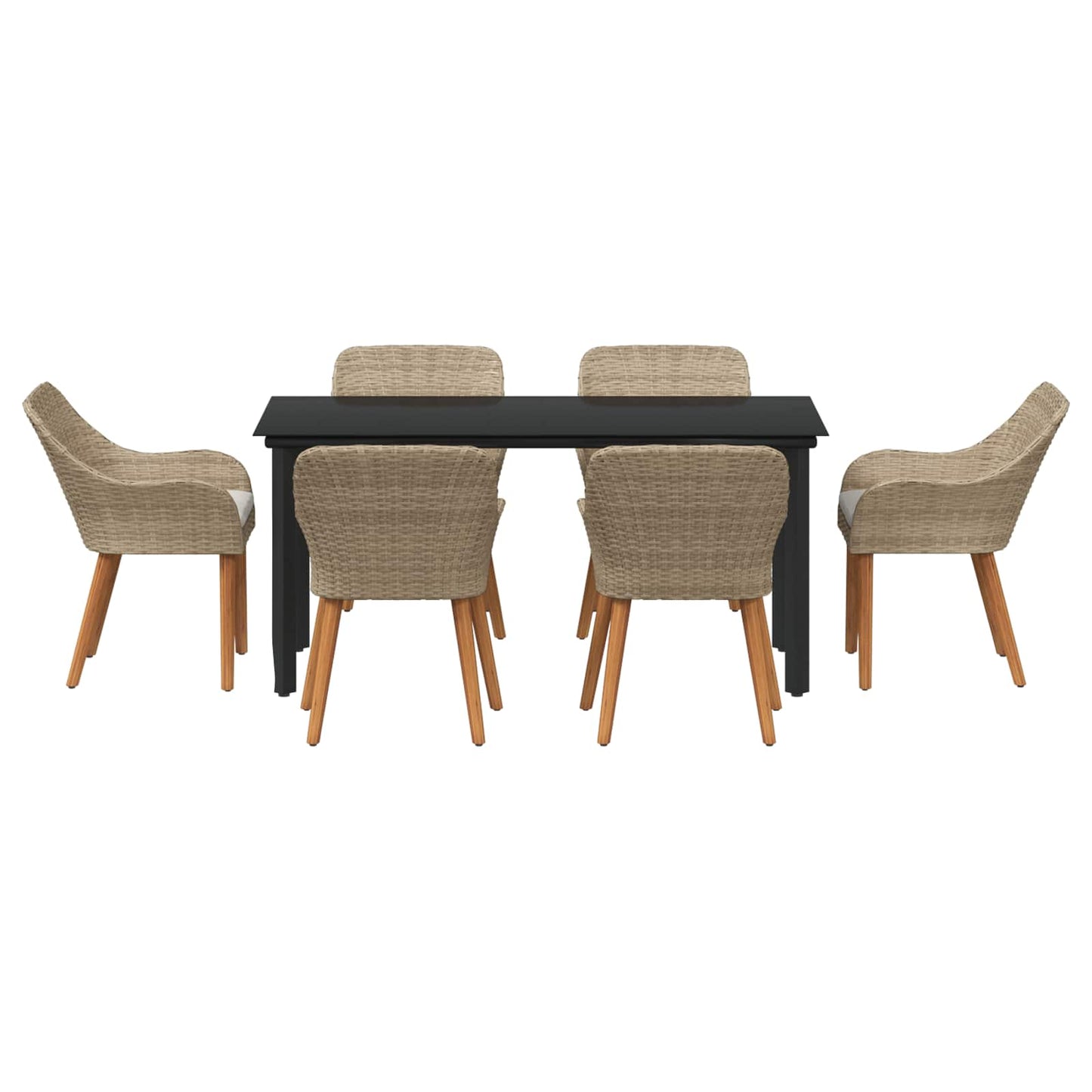 Set da Pranzo per Giardino con cuscino 7 pcs Beige polyrattan