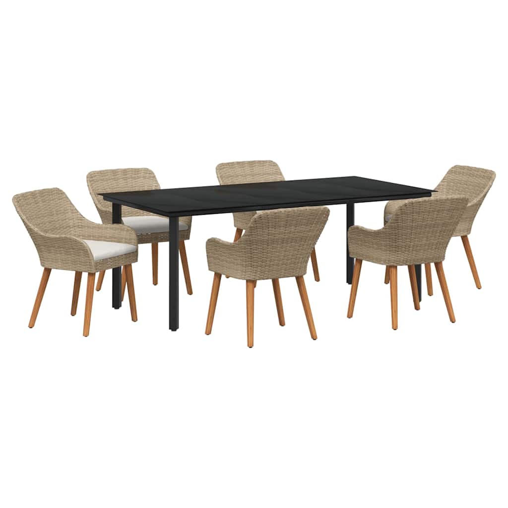 Set da Pranzo per Giardino con cuscino 7 pcs Beige polyrattan