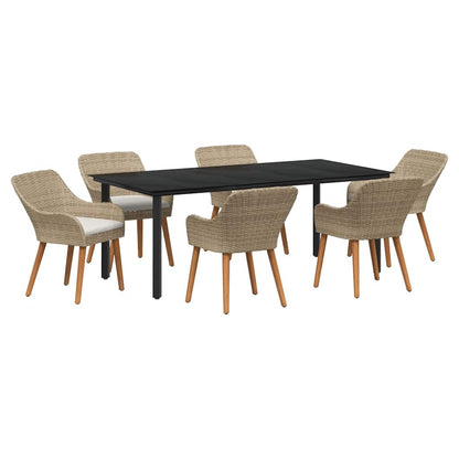 Set da Pranzo per Giardino con cuscino 7 pcs Beige polyrattan