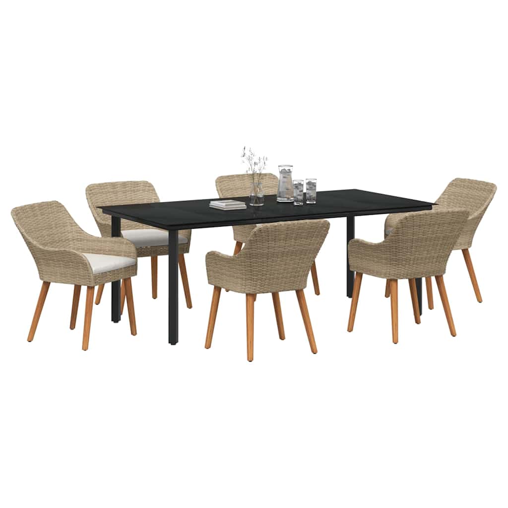 Set da Pranzo per Giardino con cuscino 7 pcs Beige polyrattan