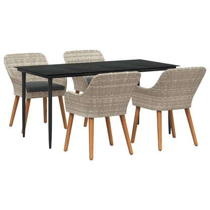 Set da Pranzo per Giardino 5 pcs Grigio chiaro polyrattan