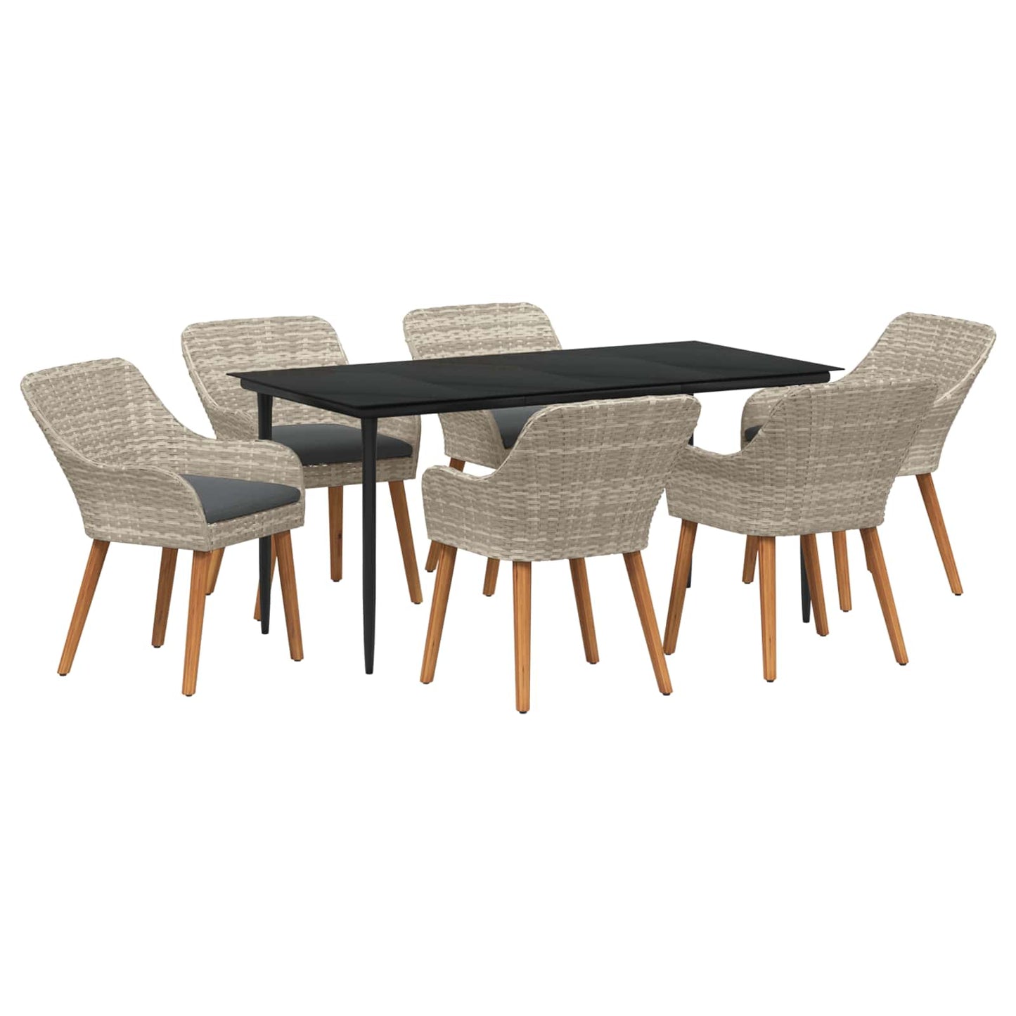 Set da Pranzo per Giardino 7 pcs Grigio chiaro polyrattan