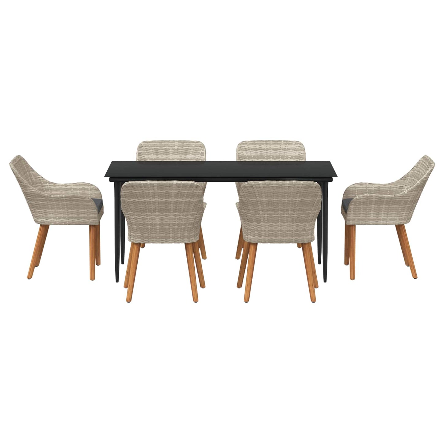Set da Pranzo per Giardino 7 pcs Grigio chiaro polyrattan