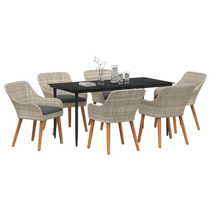 Set da Pranzo per Giardino 7 pcs Grigio chiaro polyrattan