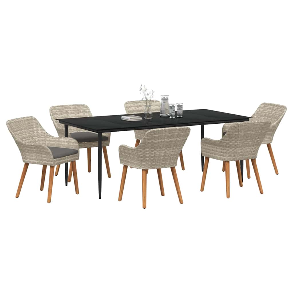Set da Pranzo per Giardino 7 pcs Grigio chiaro polyrattan