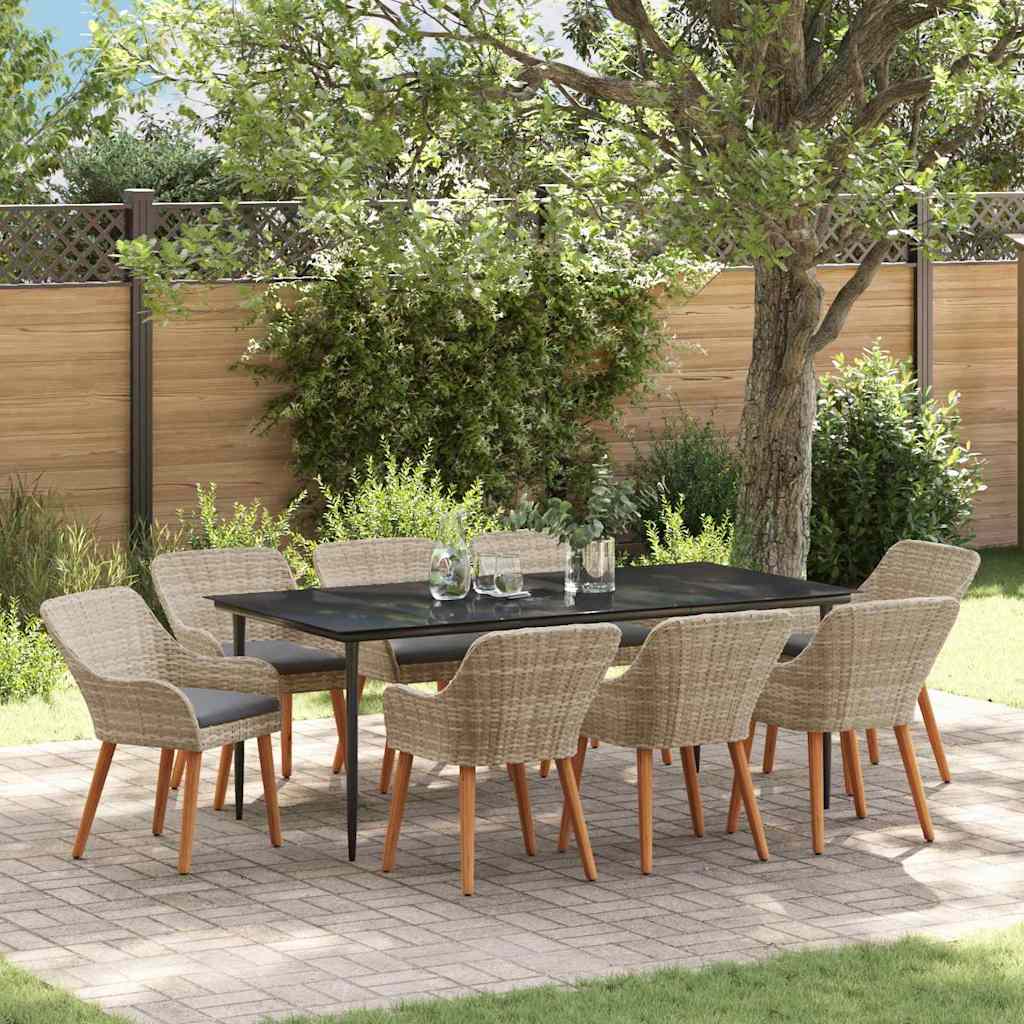 Set da Pranzo per Giardino 9 pcs Grigio chiaro polyrattan