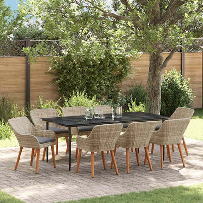 Set da Pranzo per Giardino 9 pcs Grigio chiaro polyrattan