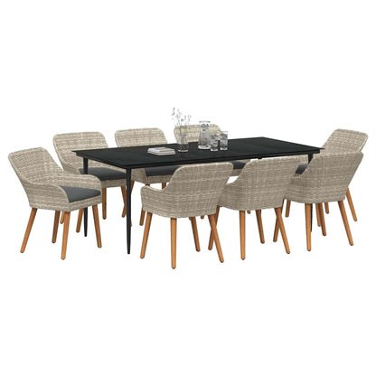 Set da Pranzo per Giardino 9 pcs Grigio chiaro polyrattan