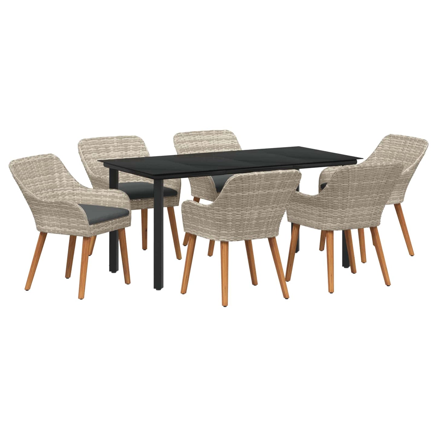 Set da Pranzo per Giardino 7 pcs Grigio chiaro polyrattan