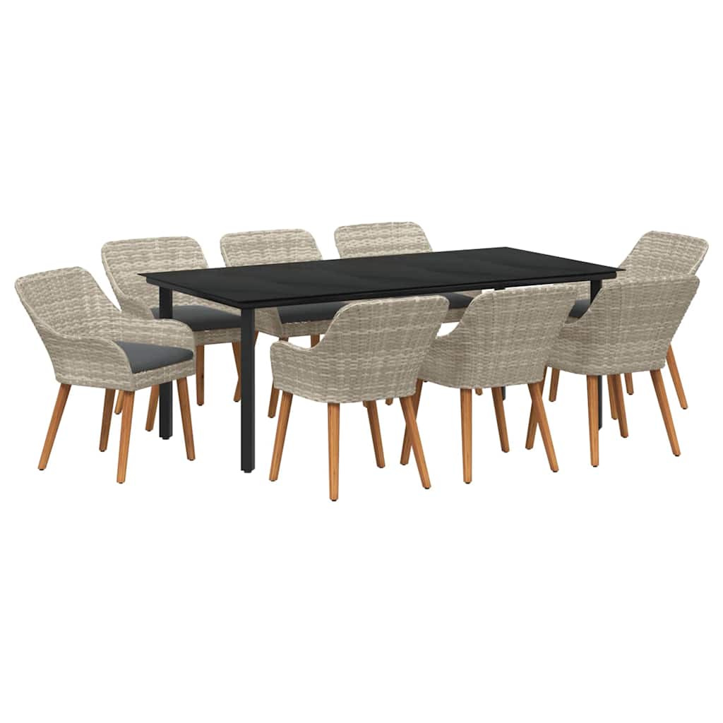 Set da Pranzo per Giardino 9 pcs Grigio chiaro polyrattan