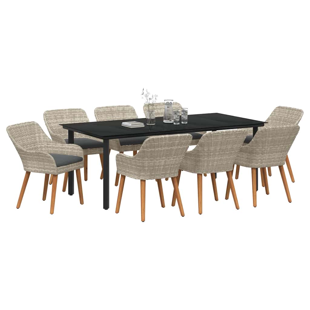 Set da Pranzo per Giardino 9 pcs Grigio chiaro polyrattan