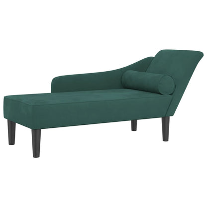 Chaise Longue con Cuscini Verde Scuro in Velluto