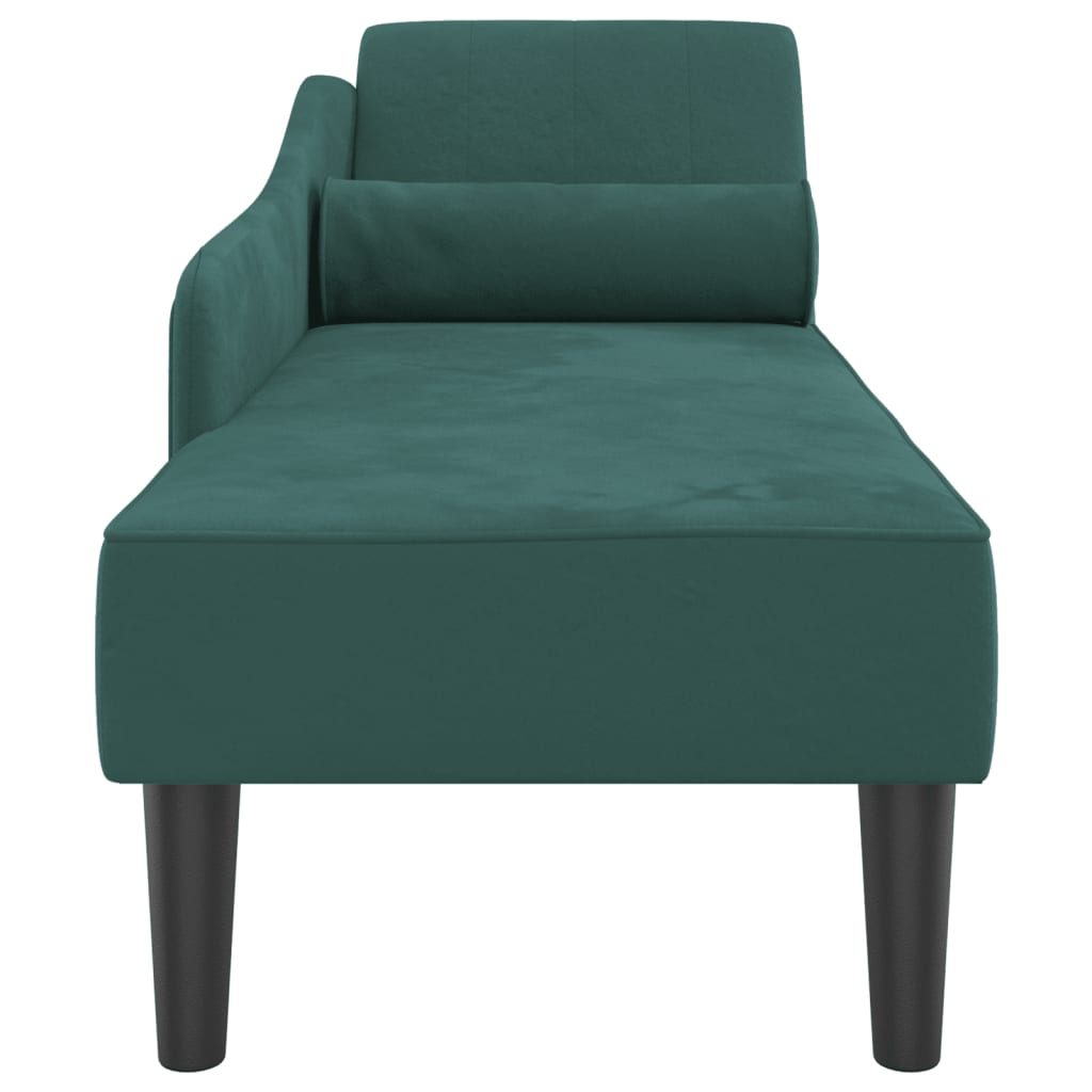 Chaise Longue con Cuscini Verde Scuro in Velluto