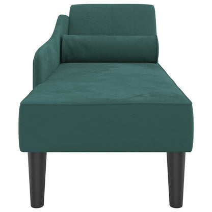 Chaise Longue con Cuscini Verde Scuro in Velluto