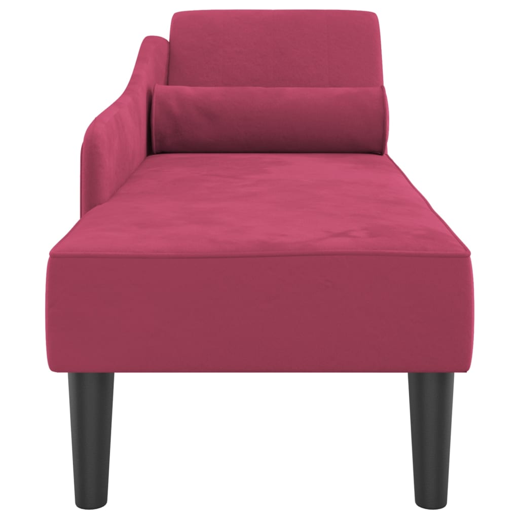 Chaise Lounge con Cuscini Rosso Vino in Velluto