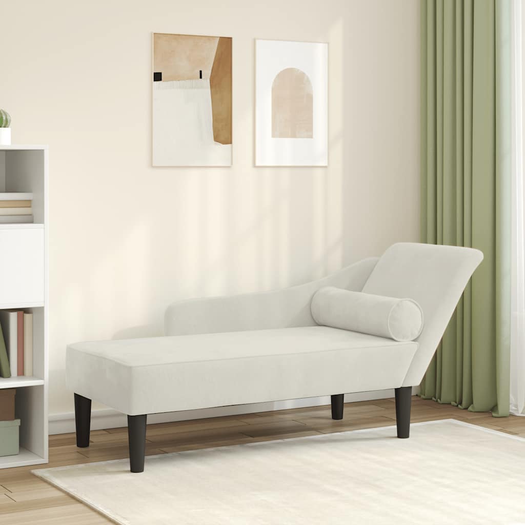 Chaise Longue con Cuscini Crema in Velluto