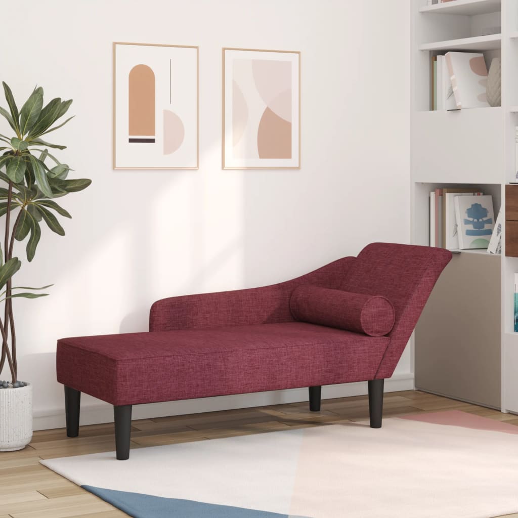 Chaise Lounge con Cuscini Rosso Vino in Tessuto
