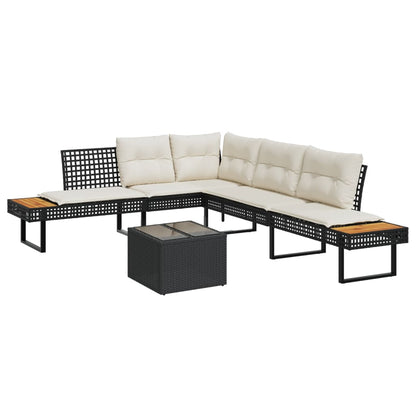 Set Divani da Giardino 2 pz con Cuscini Nero Polyrattan e Vetro