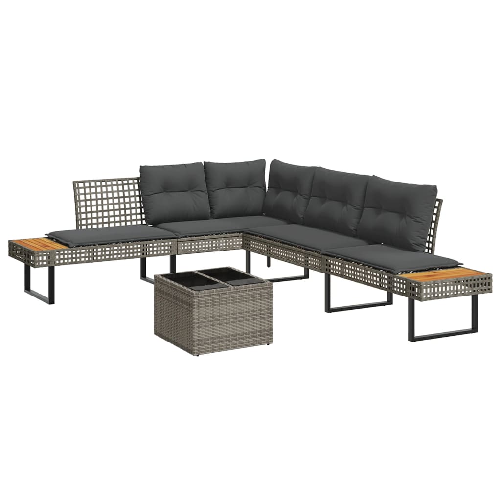Set Divani da Giardino 2 pz con Cuscini Grigio Polyrattan Vetro