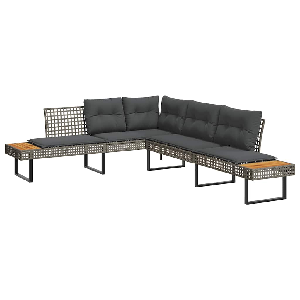 Set Divani da Giardino 2 pz con Cuscini Grigio Polyrattan Vetro