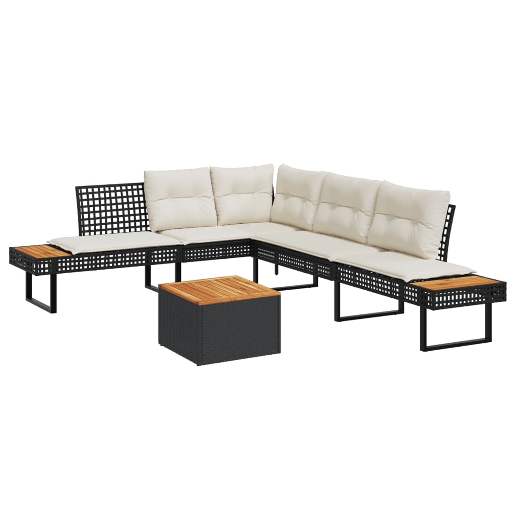 Set Divani da Giardino 2 pz con Cuscini Nero Polyrattan Acacia