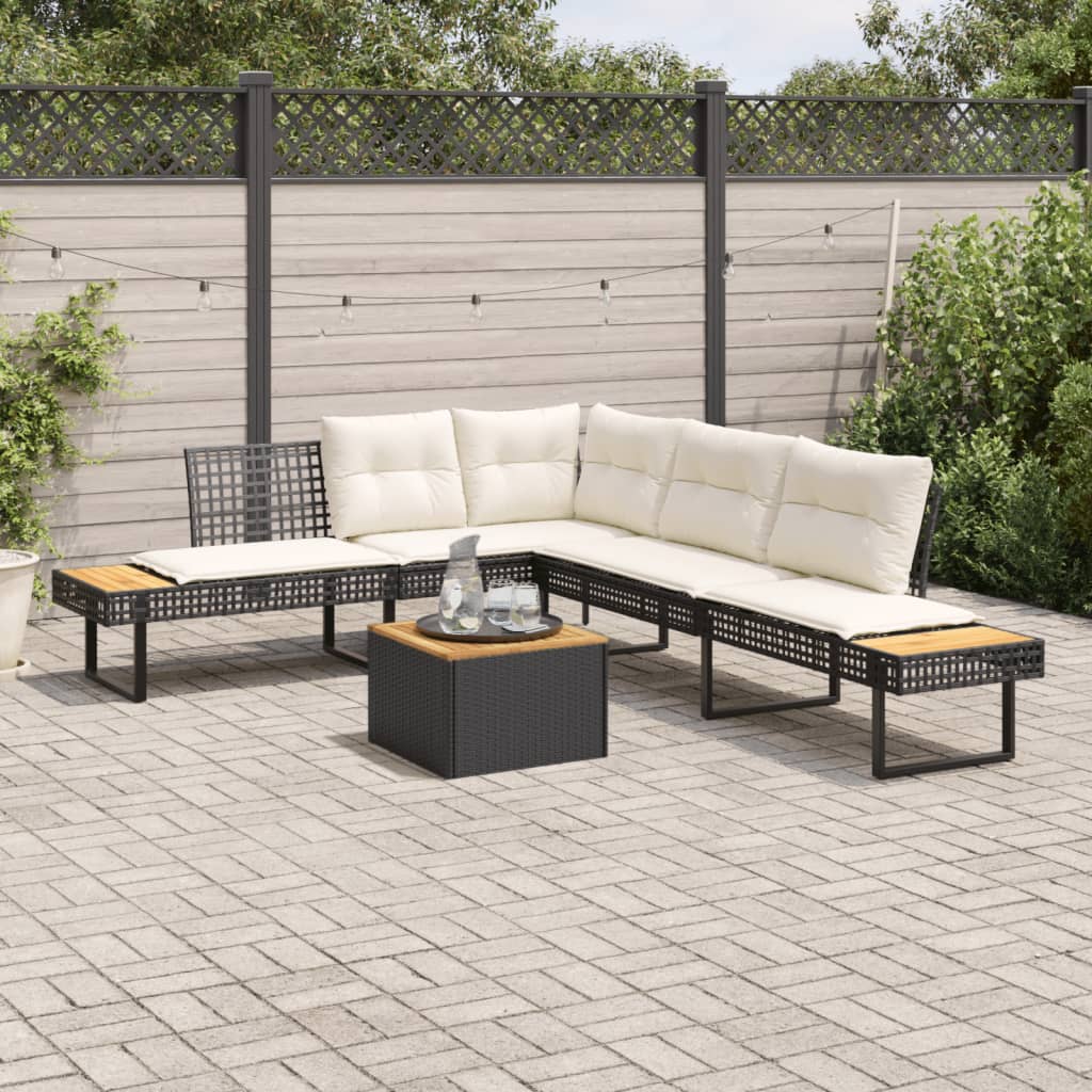 Set Divani da Giardino 2 pz con Cuscini Nero Polyrattan Acacia