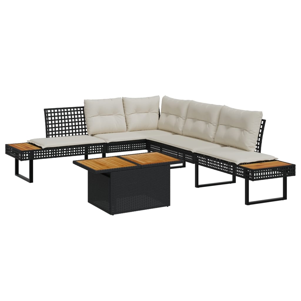 Set Divani da Giardino 2 pz con Cuscini Nero Polyrattan Acacia