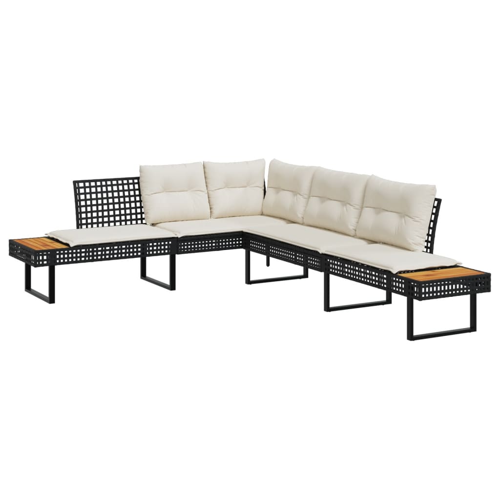 Set Divani da Giardino 2 pz con Cuscini Nero Polyrattan Acacia