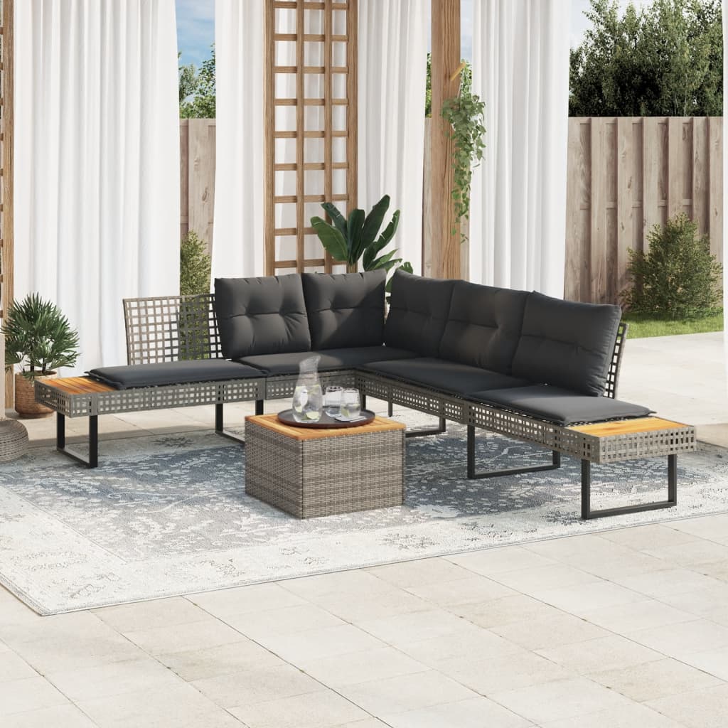 Set Divani da Giardino 2pz con Cuscini Grigio Polyrattan Acacia