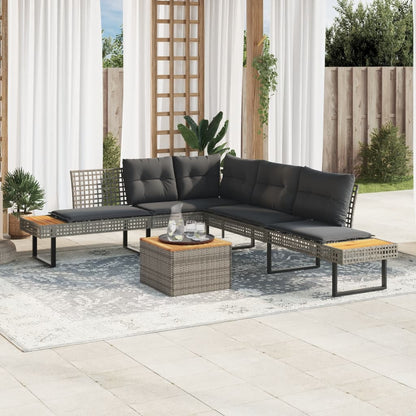 Set Divani da Giardino 2pz con Cuscini Grigio Polyrattan Acacia