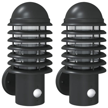 Applique per Esterno con Sensore 2 pz Nere in Acciaio Inox