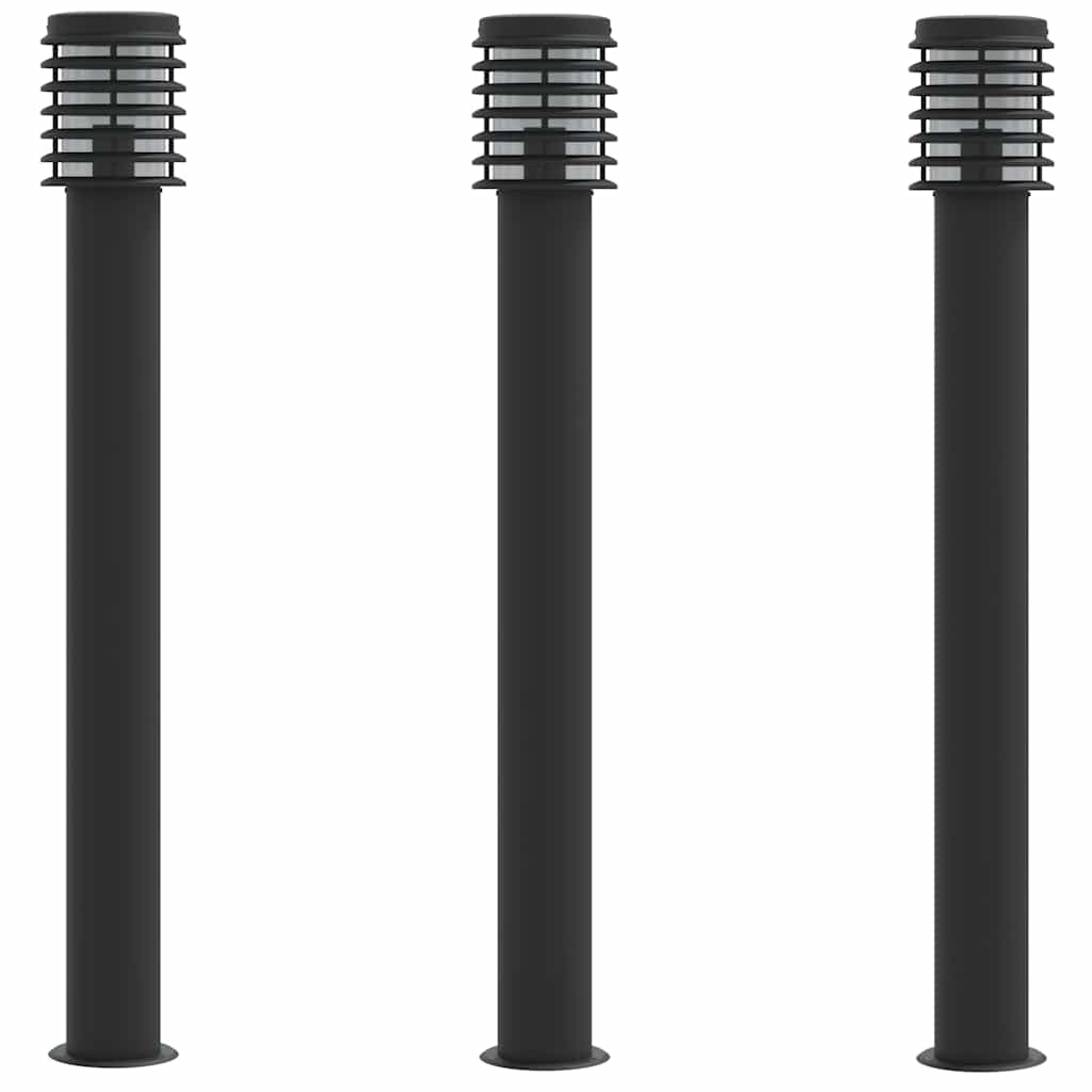 Lampade da Terra per Esterni 3 pz Nere 110 cm in Acciaio Inox