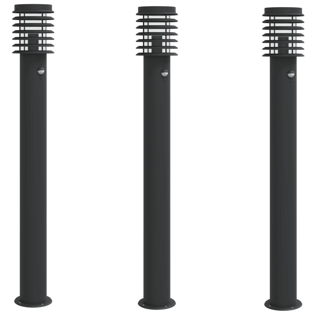 Lampade da Terra per Esterni Sensore Nere 3 pz 110 cm Acciaio